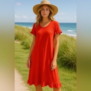 Boden Orange Red Ruffle Sleeve Hem Dress Comfort Casual Vacation Fall US14